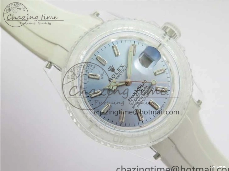 Best Phantomlab Edition 3AF White Dial Submariner VR3135 on Strap Rubber Blue Transparent Light 1109